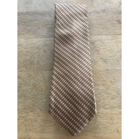 Vintage Brown Tie, JC Penney The Mens Shop Gold, Cream, White Brown Checked Tie - Picture 2 of 5